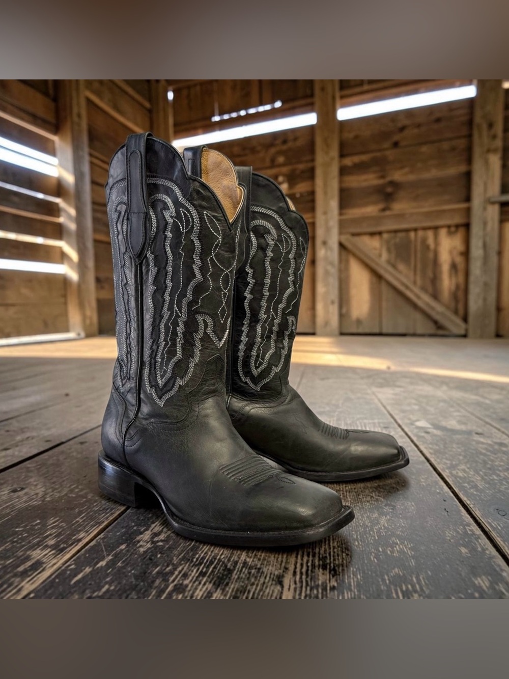 J.B. DILLON Men's Western Boots Black Square Toe Goat Leather Size 8
